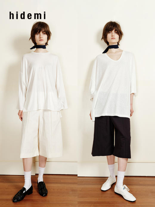 hidemi副线小h 简约休闲阔腿中裤七分裤休闲裤 商品图0