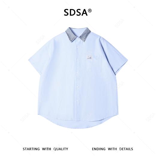 SDSA男装2026新款高贵轻奢时尚条纹拼接翻领短袖衬衫百搭时尚上衣 商品图1