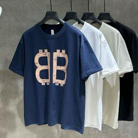 欧美嘻哈高街风字母双B宽松圆领短袖T恤情侣款夏季上衣    YLZ-A603