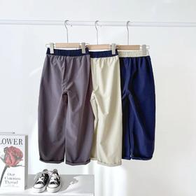 F031460速干面料透气松紧腰抽绳设计儿童撞色潮流弯刀裤