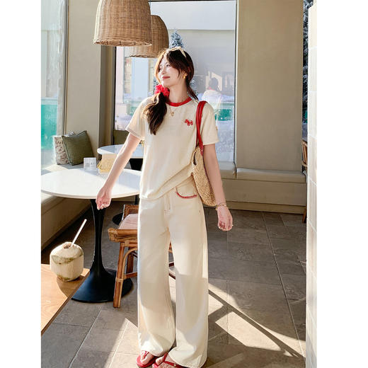 <曾小咸推荐>韩系撞色圆领减龄短袖t恤女 商品图2