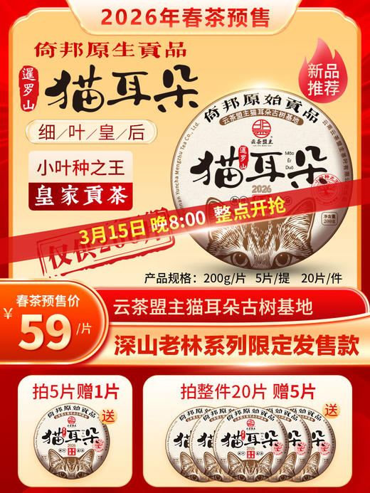 【春茶预售】2026头春【暹罗山·猫耳朵】云茶盟主独家猫耳朵产区！自营旗舰古树茶，绝对纯正的小叶种！荔枝香，水果甜的代表作！ 商品图0