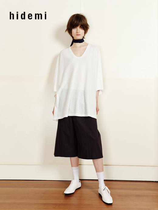 hidemi副线小h 简约休闲阔腿中裤七分裤休闲裤 商品图7