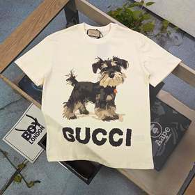 F031413雪纳瑞狗图案logo字母纯棉印花休闲情侣短袖T恤