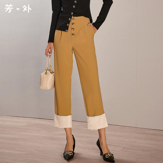 芳外春季新款时尚气质撞色九分裤子通勤宽松直筒休闲裤女0324 商品图0