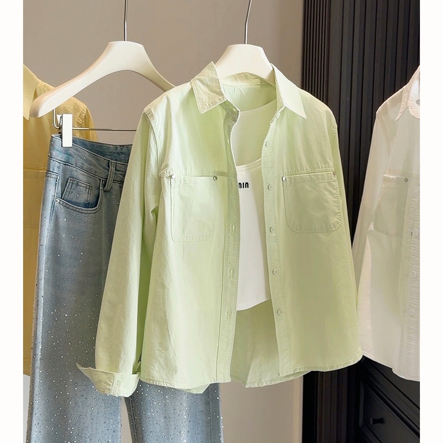 版型超好【经典百搭款！棉质长袖衬衫】2026春季新款奶黄色棉质长袖衬衫 女宽松百搭通勤防晒 翻领衬女上衣