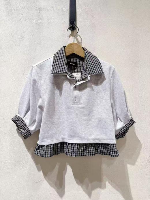 女款拼接格纹短袖polo衫hu 商品图0