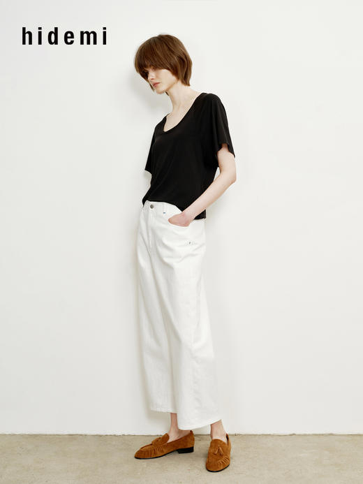 hidemi副线小h 莫代尔弹力圆领百搭短袖T恤上衣 商品图6