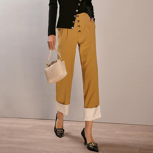 芳外春季新款时尚气质撞色九分裤子通勤宽松直筒休闲裤女0324 商品图1