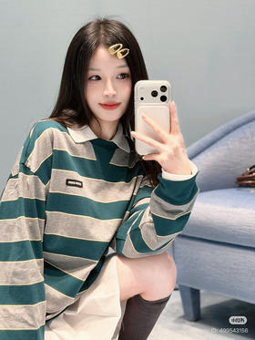 314-9 渠道货 极限特惠miu双层条纹针织运动长袖衫