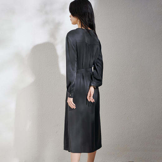 芳外春季新款时尚气质通勤中长裙宽松收腰长袖圆领连衣裙1531 商品图4