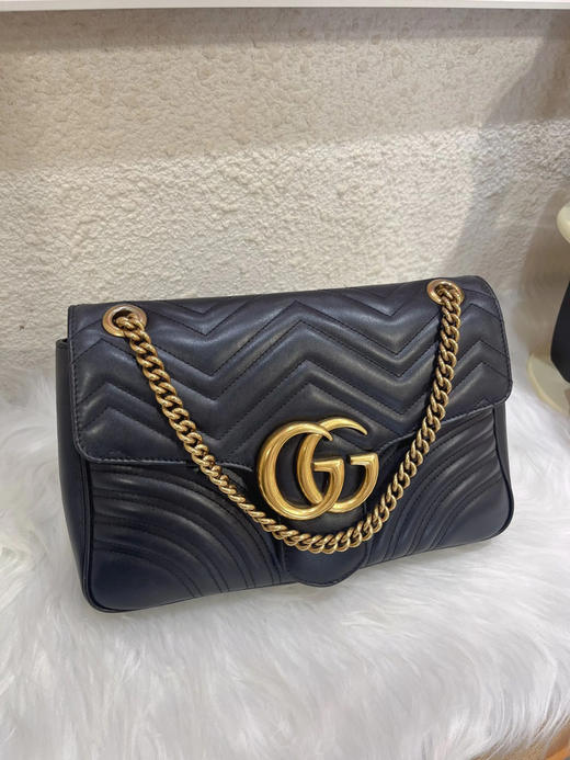 Gucci 双g 马蒙 黑金 牛皮 大号 链条包 商品图0