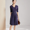 剩S 【透气梭织裙子】新款秋季透气梭织花纹V领长袖连衣裙 商品缩略图0