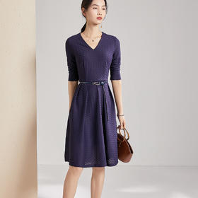 剩S 【透气梭织裙子】新款秋季透气梭织花纹V领长袖连衣裙