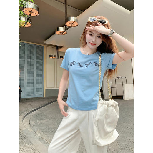 <曾小咸推荐>韩系圆领正肩印花短袖t恤女【预售款，预计3-15天！！】 商品图1