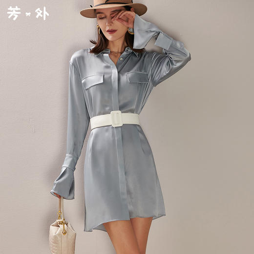 剩L/XL 芳外春季新款顺滑亲肤宽松显瘦连衣裙飞飞袖醋酸衬衫裙子0113 商品图0