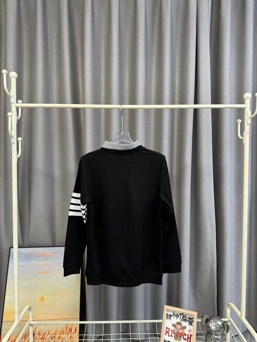 F031486春季新品纯棉假两件学院风针织四道杠情侣款卫衣 商品图3