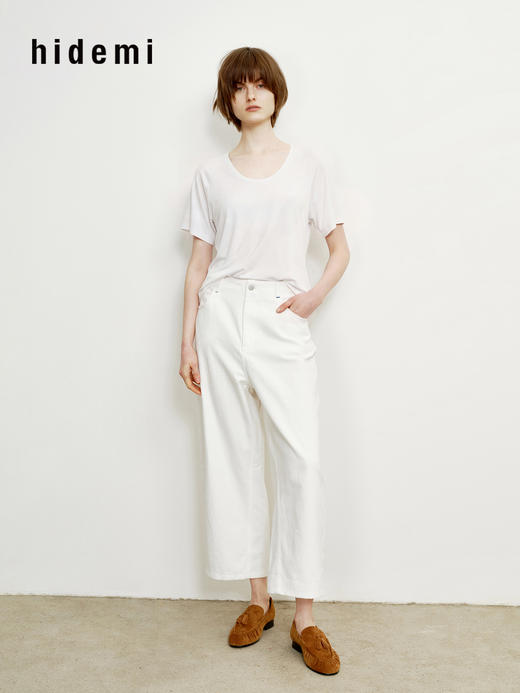 hidemi副线小h 莫代尔弹力圆领百搭短袖T恤上衣 商品图2