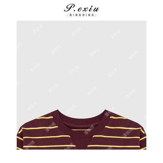 03-3潘依绣丁丁宠粉韩系慵懒撞色条纹短袖T恤Q65428 商品图2