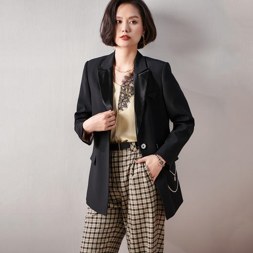 剩S/XL 芳外春季新款时尚通勤拼接单西链条装饰职场达人女式西服0035 商品图1
