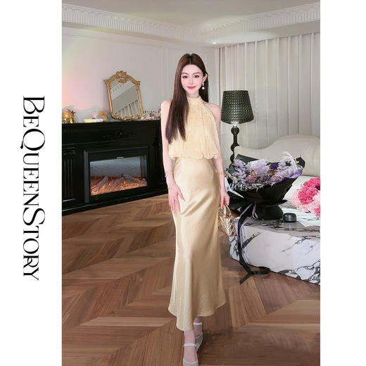 【大货捡漏，不退不换】  【夕阳缪斯】设计感花苞型挂脖立领可拆卸花鱼尾连衣裙成人 商品图0