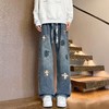 F031429新款十字架直筒水洗牛仔裤破卡面料宽松休闲长裤 商品缩略图4