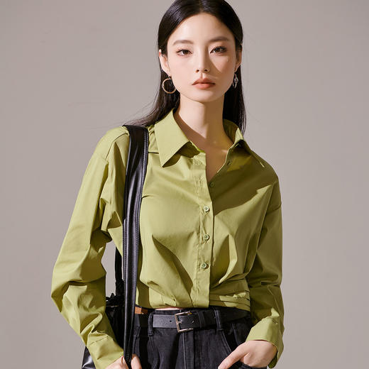 剩L 芳外秋季新款气质长袖上衣简约设计感下摆捏褶衬衫1418 商品图2