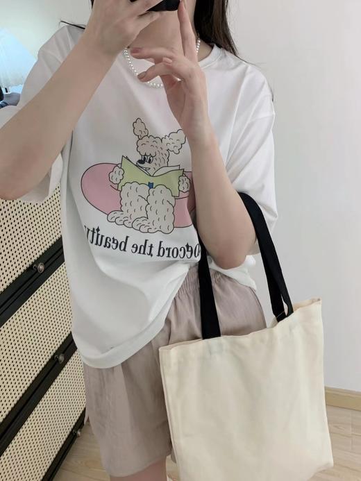 F031407卡通小狗看书印花圆领二次元减龄少女感短袖T恤 商品图12