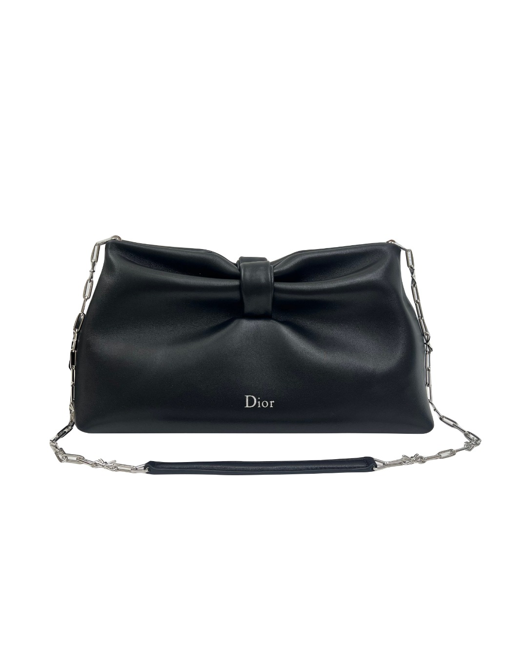 粒面羊皮革蝴蝶结手袋斜挎包he010