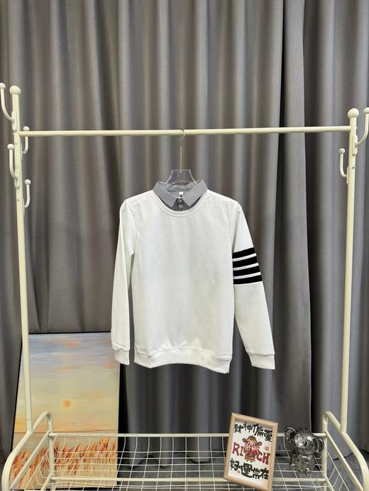 F031486春季新品纯棉假两件学院风针织四道杠情侣款卫衣 商品图5