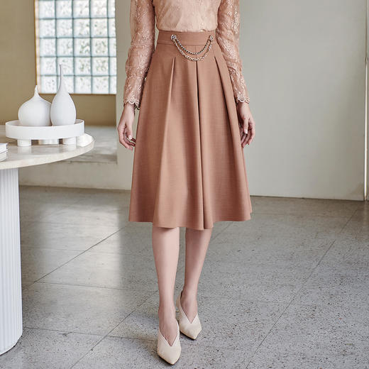 剩S 米思阳气质温柔杏色高腰半身裙春秋新款收腰显瘦A字大摆裙子0518 商品图1