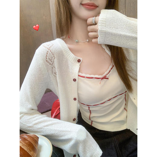 <曾小咸推荐>韩系薄款针织开衫吊带套装 商品图1