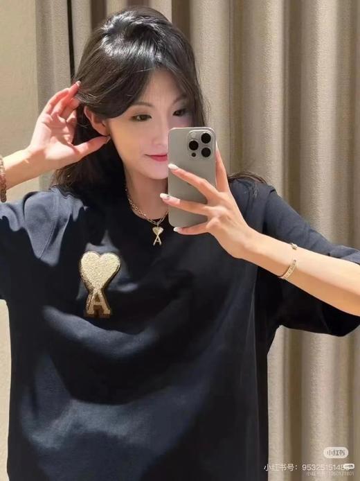 F031449黑金系列大爱心短袖情侣款男女OS毛巾绣T恤 商品图14
