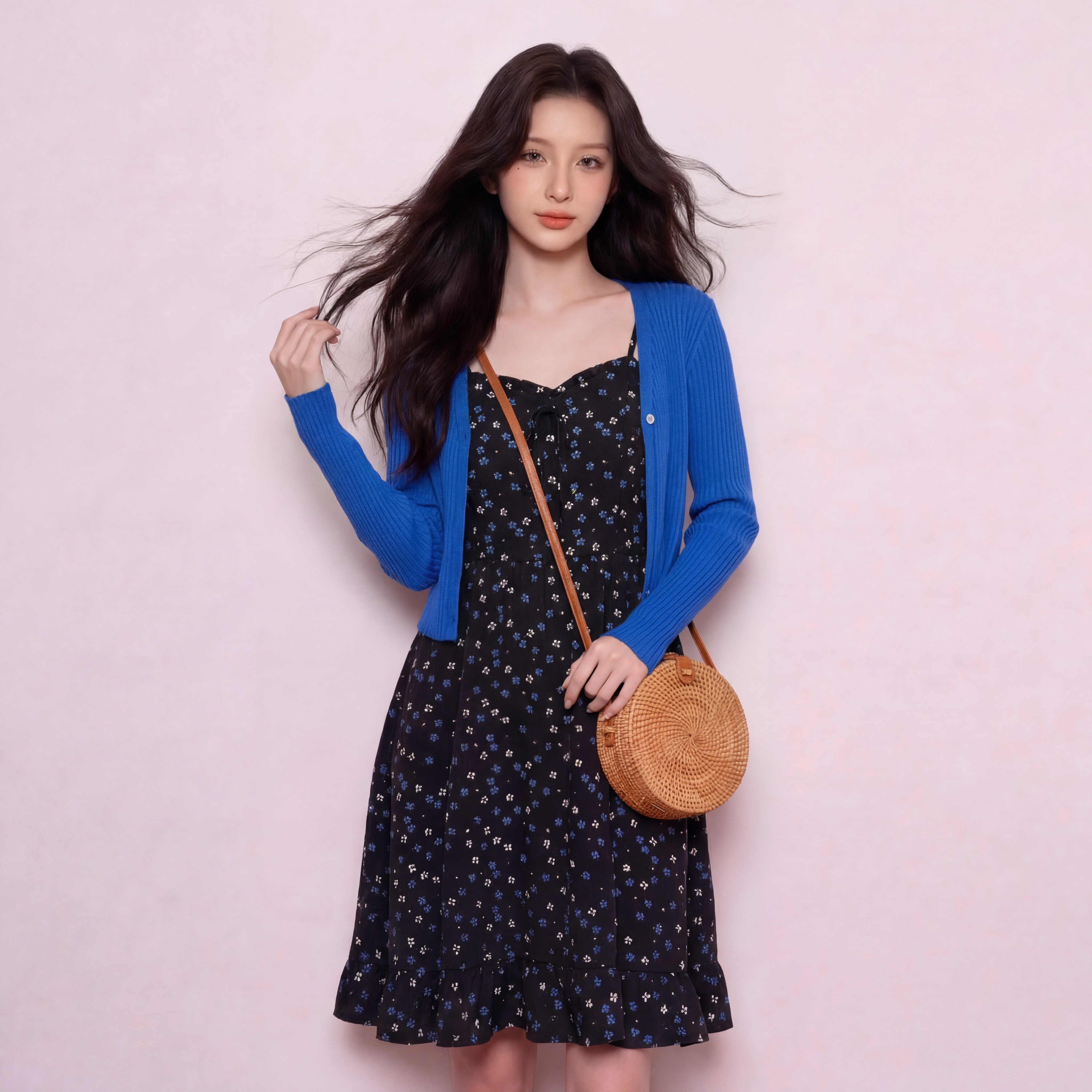 奢姿大码女装2026夏季减龄蝴蝶结木耳边两件套胖妹妹时尚碎花套装9962936056AB