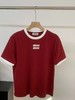 mi*u|谬系早春 26ss 酒红色撞色复古贴布徽标绣标纯棉刺绣基础短袖T恤 商品缩略图4