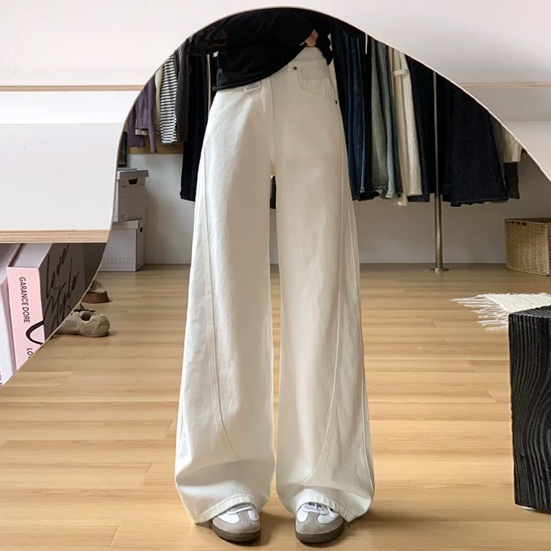 白色阔腿弯刀牛仔裤 女2026春季新款高腰宽松显瘦裤 垂感直筒镰刀裤子