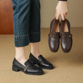 【ZHR则则】山茶花3.5cm增高乐福鞋2025秋季新款布洛克女单鞋JF306