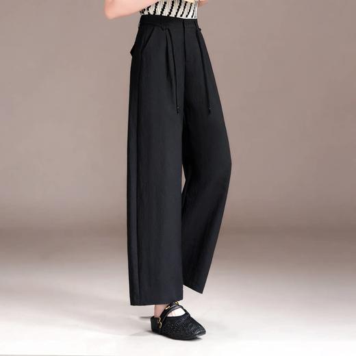 百媚生 天丝亚麻弯刀裤女垂坠感高腰宽松九分休闲裤2676 商品图2