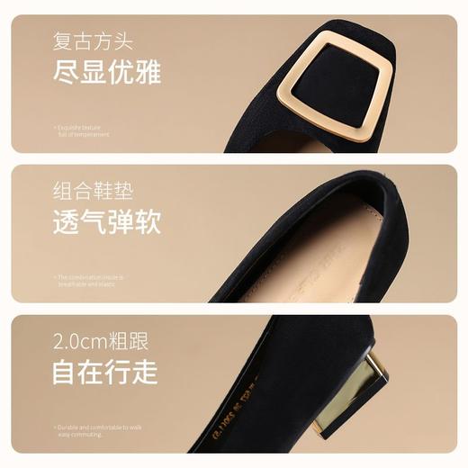 ZHR绒面浅口单线女软底方头奶奶2025新款一脚蹬法式气质豆豆单鞋 商品图3