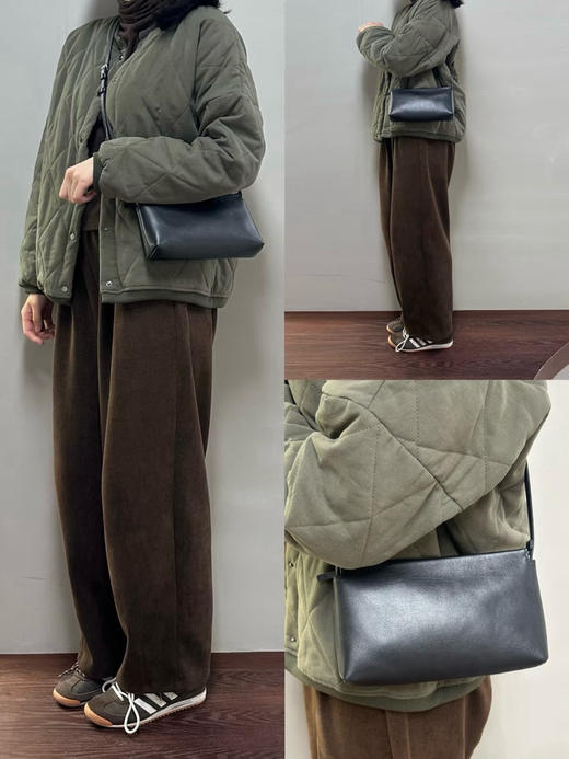 316-6 自留 推荐 TR新款 rene bag 胎牛皮面 小羊皮内衬 极简拉链单间斜挎包 商品图0