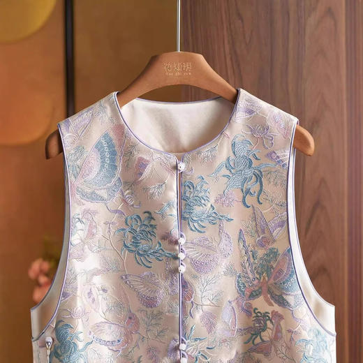 丁摩 新中式马甲女织锦提花国风马夹春秋改良唐装坎肩国潮无袖背心外套6ZF-4940 商品图3