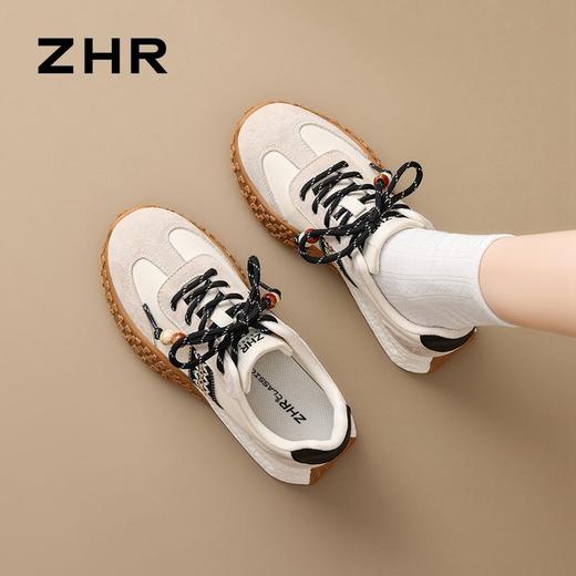 ZHR真皮德训鞋女2025秋季新款百搭复古阿甘鞋软底透气休闲运动鞋 商品图5