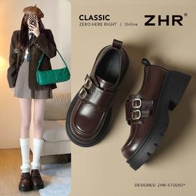 ZHR则则厚底小皮鞋女2025新款英伦风增高单鞋配裙子粗跟JK乐福鞋