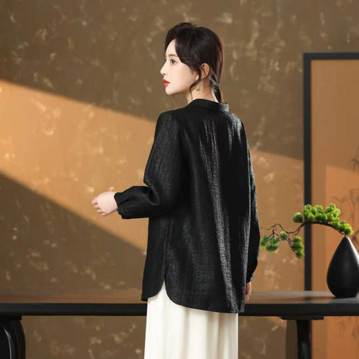 丁摩 真丝香云纱老料开衫小方领衬衣100%桑蚕丝外套5693 商品图3