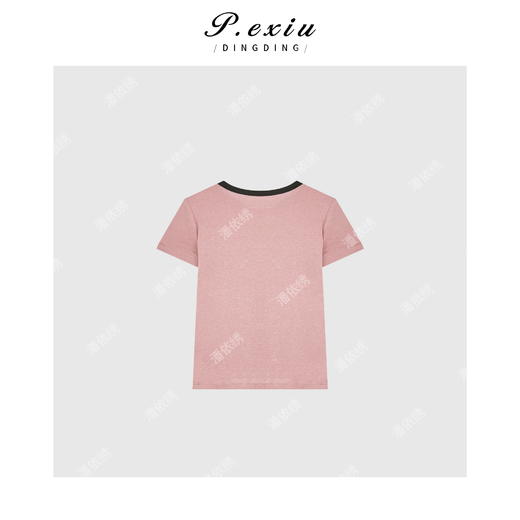 03-3潘依绣丁丁宠粉PanYiXiu/潘依绣【草莓气泡】天丝羊毛舒适感撞色短袖T恤 W-62098 商品图2