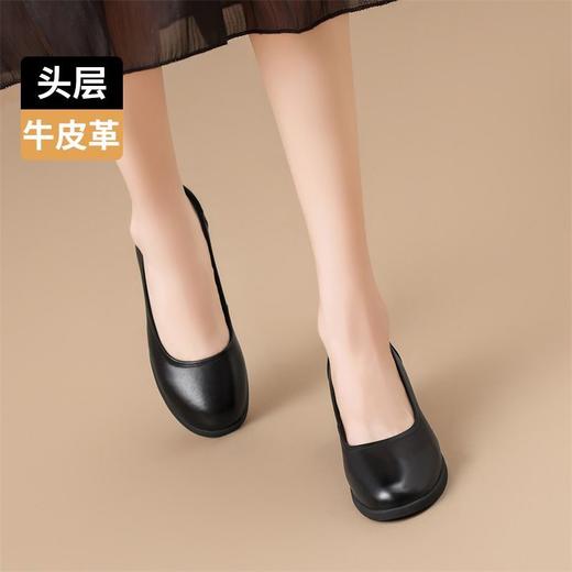 ZHR则则头层牛皮真皮浅口粗跟高跟单鞋女2025新款通勤小皮鞋女鞋 商品图3