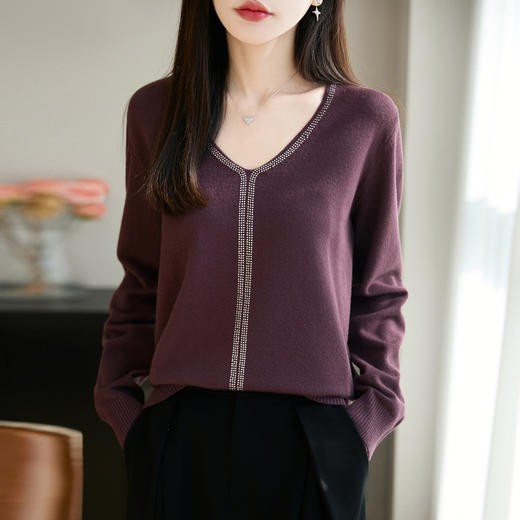 百媚生 法式重工烫钻针织打底衫薄款开衫GH-621-25 商品图0
