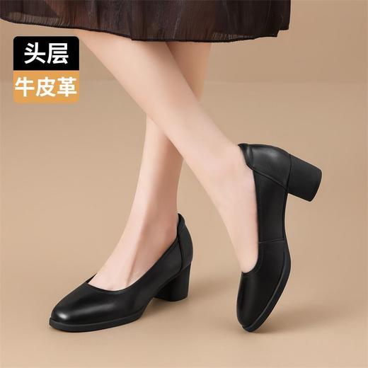 ZHR则则头层牛皮真皮浅口粗跟高跟单鞋女2025新款通勤小皮鞋女鞋 商品图5