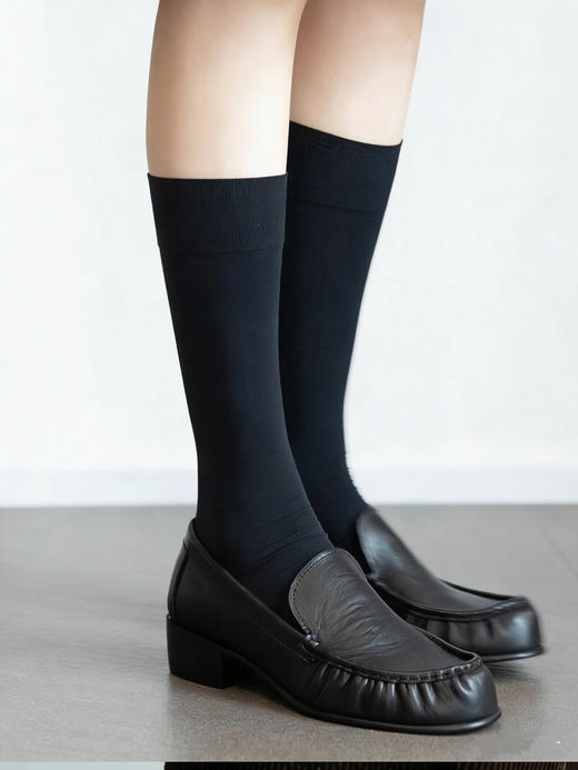 316-3 自留 可踩跟可小跑 3.1粗跟单鞋 小牛皮手工缝马克线 粗跟暴走皮鞋 商品图0