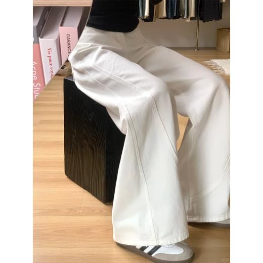 白色阔腿弯刀牛仔裤 女2026春季新款高腰宽松显瘦裤 垂感直筒镰刀裤子 商品图2